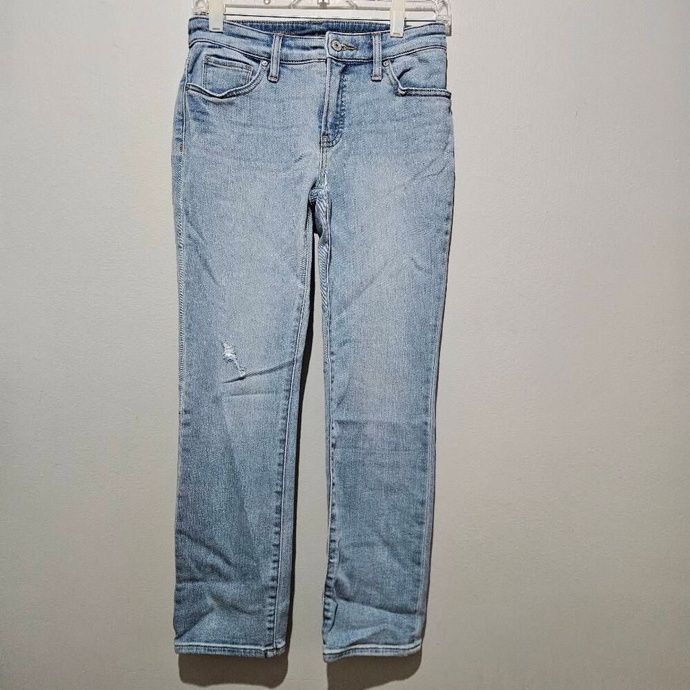 Chicos Womens Girlfriend So Slimming Cropped Jeans Blue Stretch Light Wash Mid R